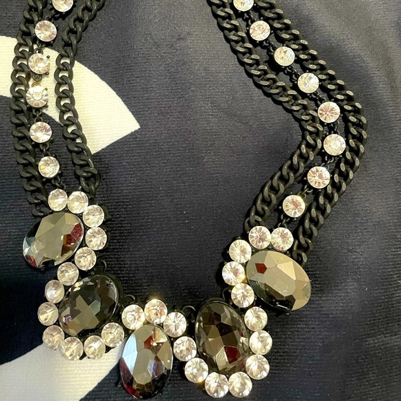 Black necklace with crystals & grey stones - Picture 3 of 4